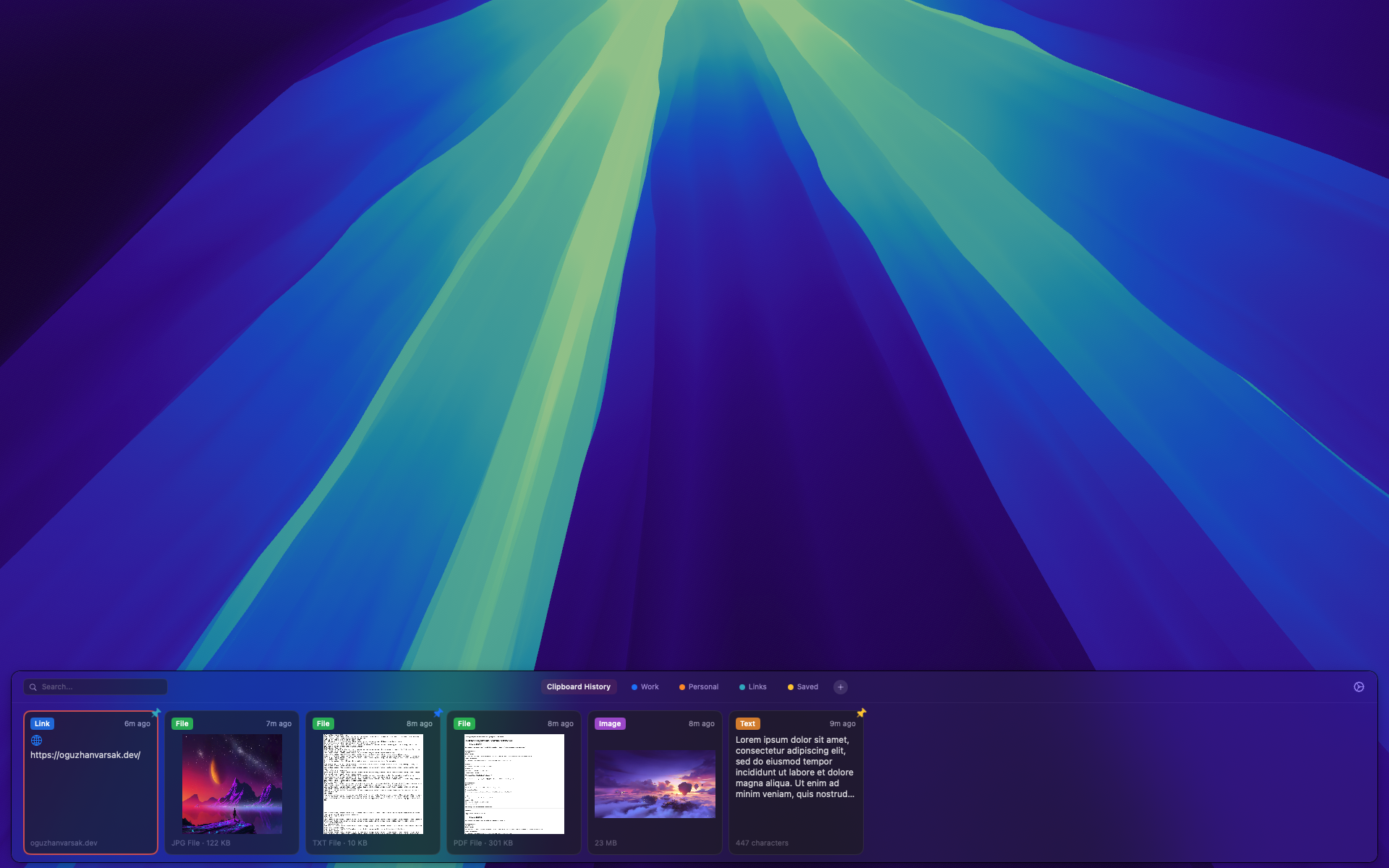 Paster floating panel on macOS showing clipboard history